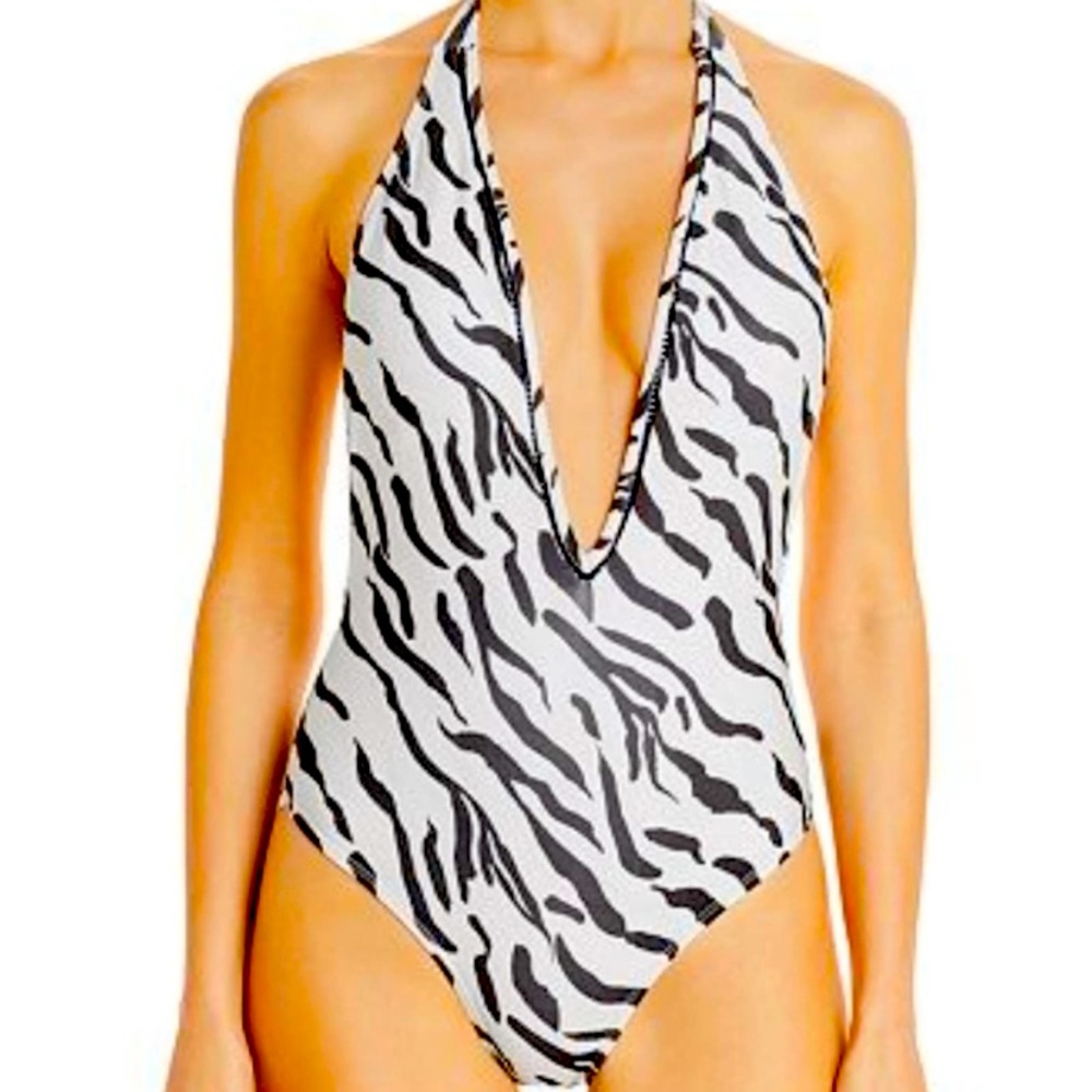 Peixoto White Black Zebra Stripe One Piece Swimsuit